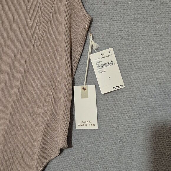 Good American Women's Angled Ribbed High Neck Bodysuit Mink001 Taupe 6 3XL - Picture 2 of 9